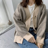 Oversized V-Neck Striped Cardigan