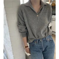 Polo Collar Gray Wool Sweater