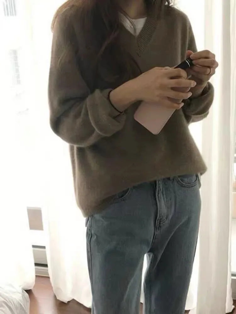 Gentle Herd Slouchy V-neck Wool Sweater