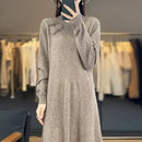 100% Pure Wool Knitted A-Line Long Sleeves Dress