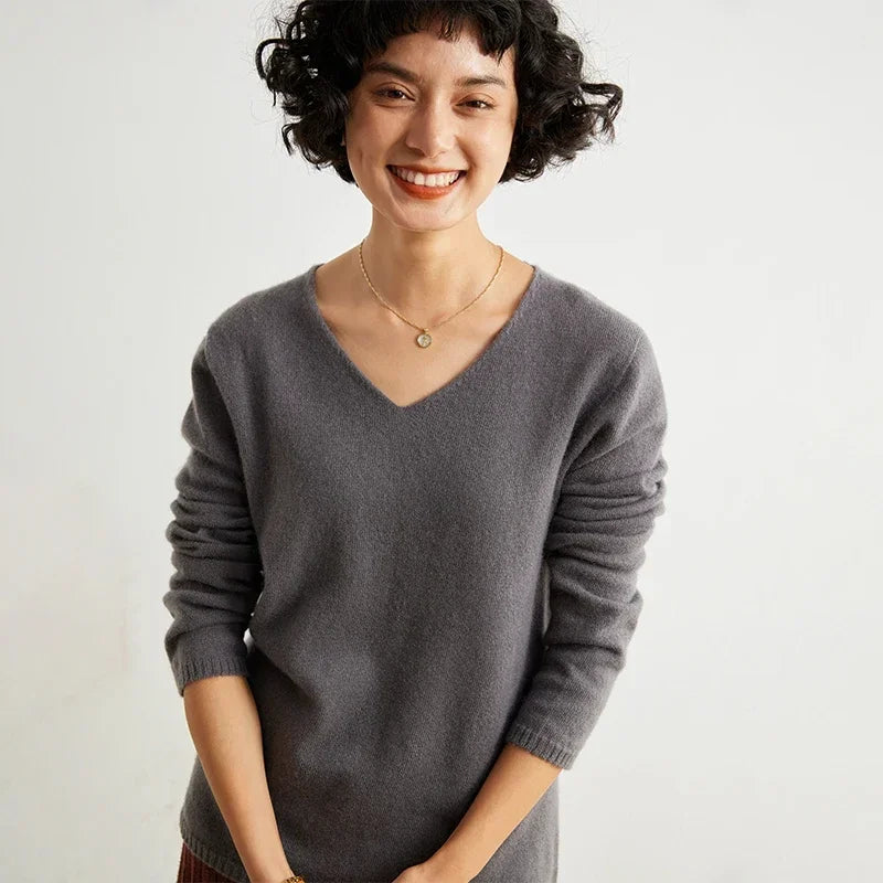 V-Neck 100% Cashmere Basic Jumper
