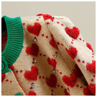 Ugly Sweater Heart Detail Knitted Short Cardigan
