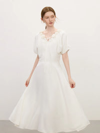 V-Neck Textured Sleeves Dress