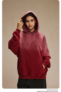 Retro Gradient  Distressed Holes Washed Hoodies