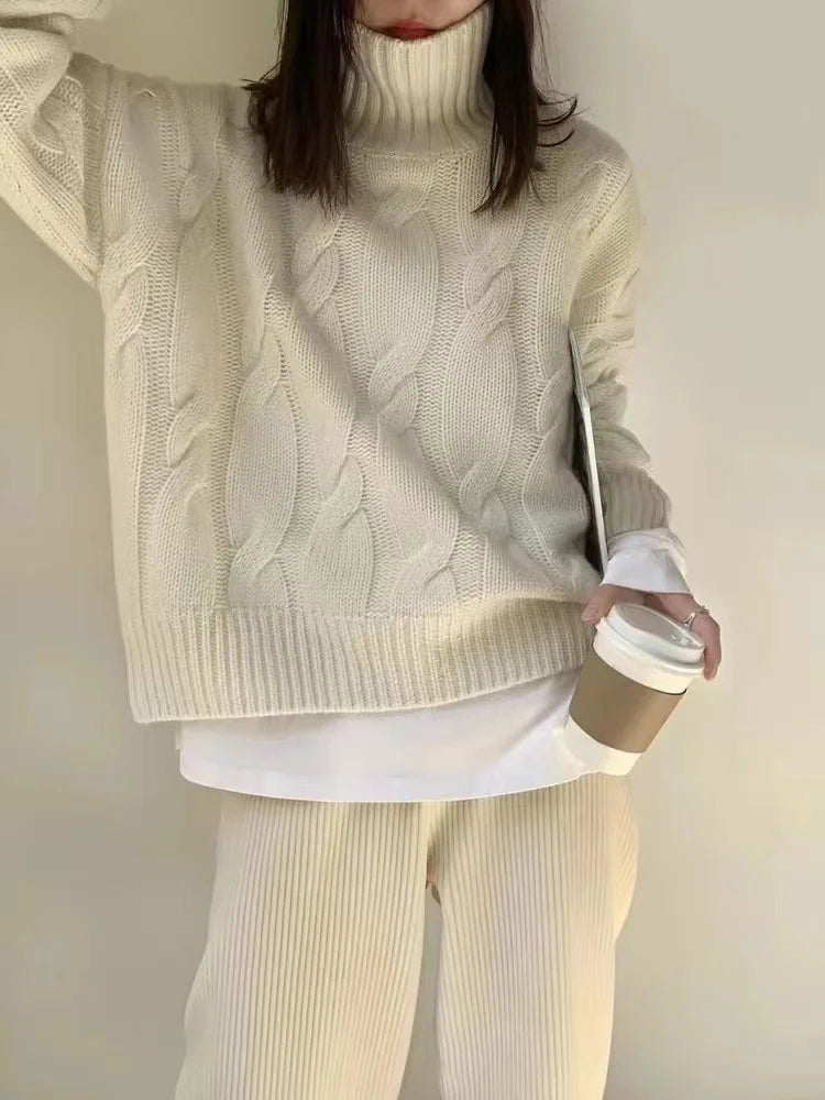 Criss-Cross High Neck Pure Wool Sweater