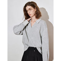 Contrasting Color Splicing Fake Two Piece Pullover Tops