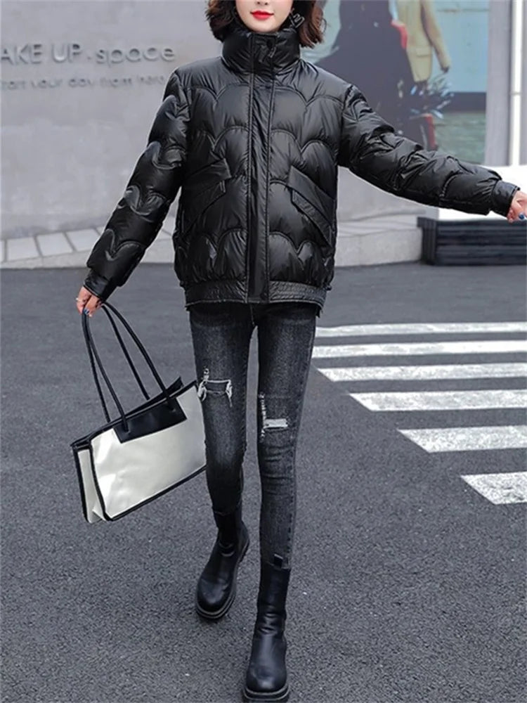 Stand Collar Quilted-Shell Parka