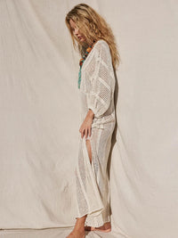See-through V Neck Lantern Sleeve Side Split Beach Maxi Dresses