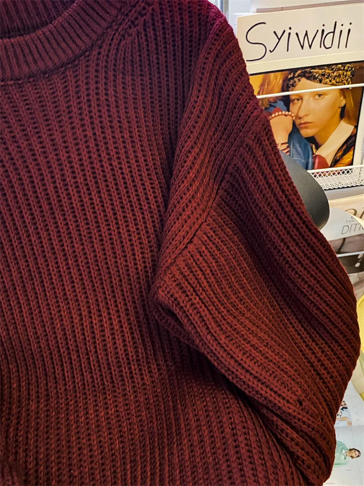 Round-Neck Oversized Knitted Pullover