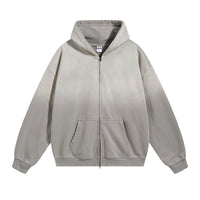 Vintage Washed Zipper Distressed Hoodies