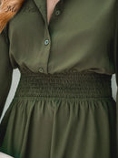 Button-Front Dress Long Trumpet Sleeve A-line Mini Dress