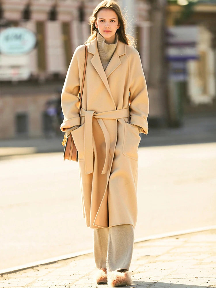 Blazer Collar With Belt Wool Coat