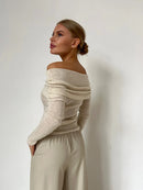 Off Shoulder Slim Fit Knitted Pullover