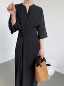 Long Sleeve V-neck Slim Waist Dress