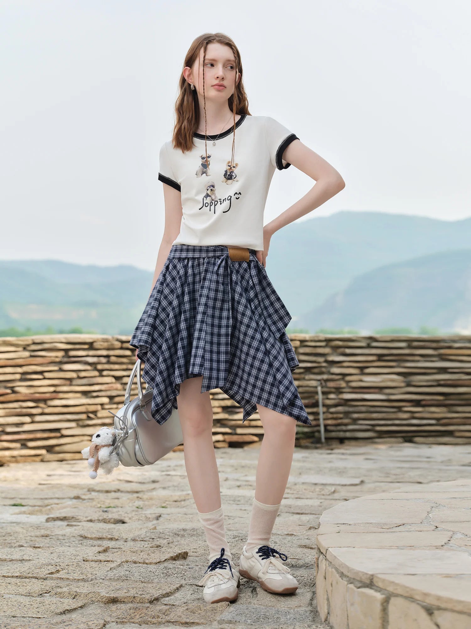 Textured High Waist A-Line Skirt