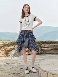 Textured High Waist A-Line Skirt