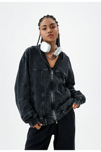 100% Cotton Retro Washed Zipper Hoodies