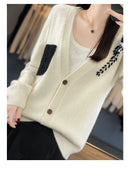 Crochet Merino Wool V-neck Cardigan