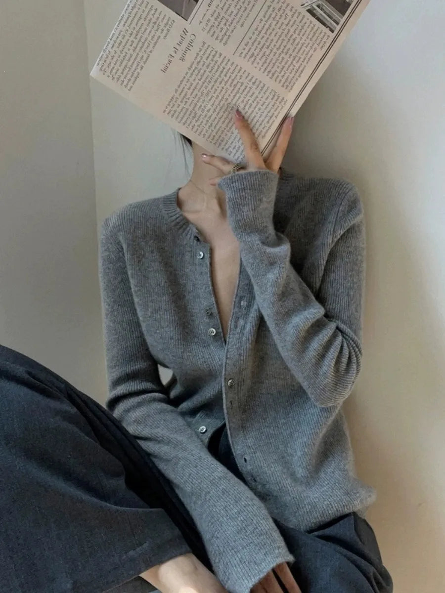 Gentle Herd 100% Wool Round Neck Cardigan