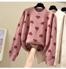 Pink Heart Winter Knitted Sweater