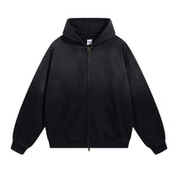 Vintage Washed Zipper Distressed Hoodies