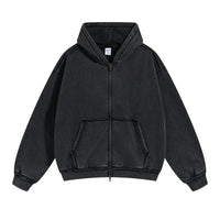 Distressed Washed Batik Retro Zipper Hoodies