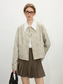 PU Leather Round Neck Short Jackets