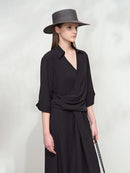 Lapel V-neck Slim Non-stretch A-Line Dress