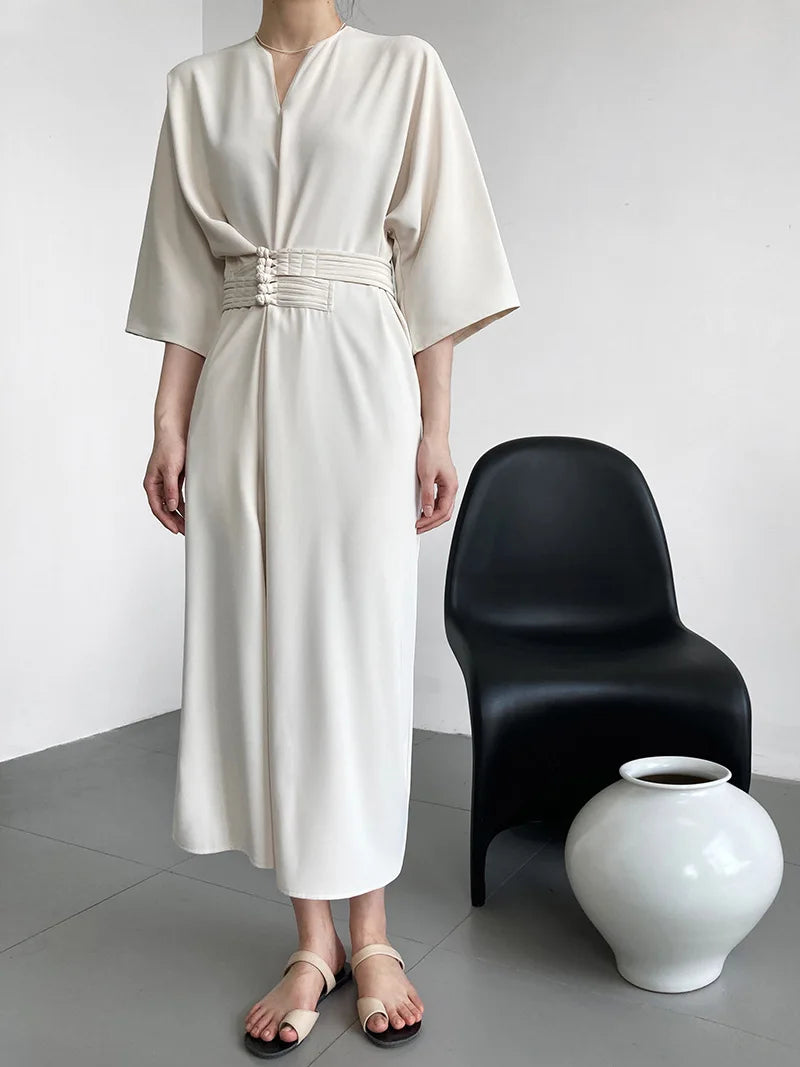 Long Sleeve V-neck Slim Waist Dress