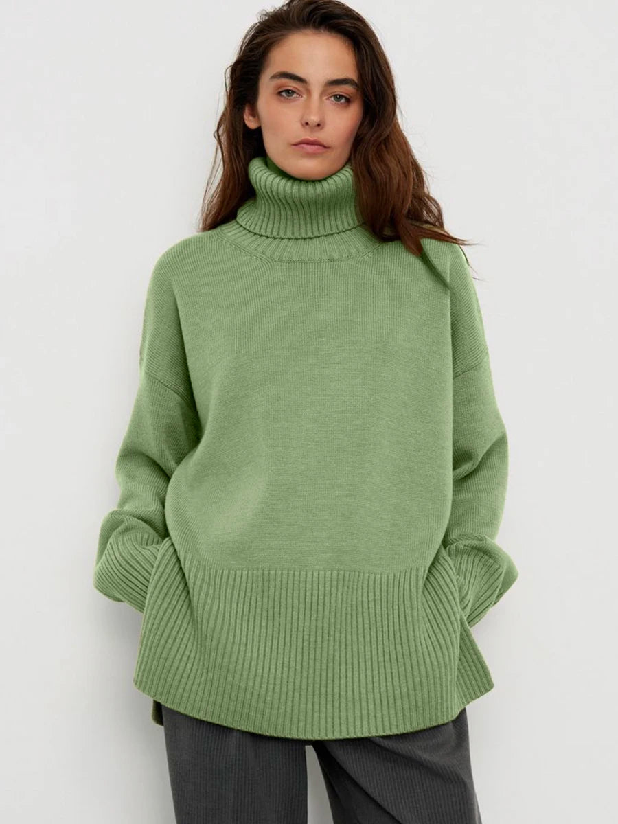 Turtle Neck Basic Knitted Split Pullover