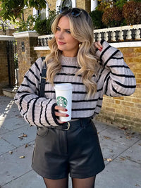 Chic Striped Rib-knit Pullover