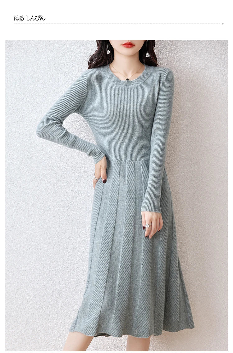 Merino Wool Knitted Sweater Dress