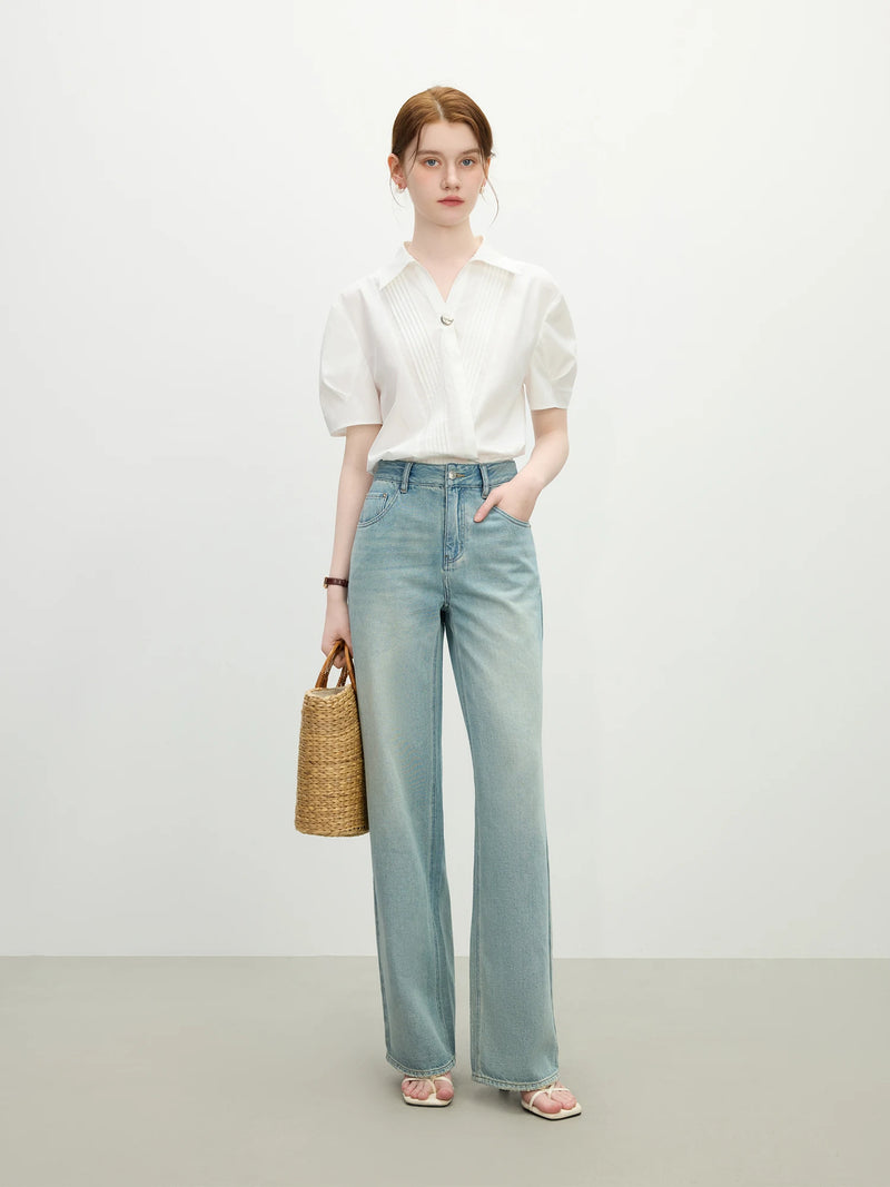 Distressed High Waist Straight Jeans