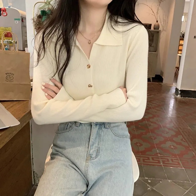 Polo Lapel Wool Knit Cardigan