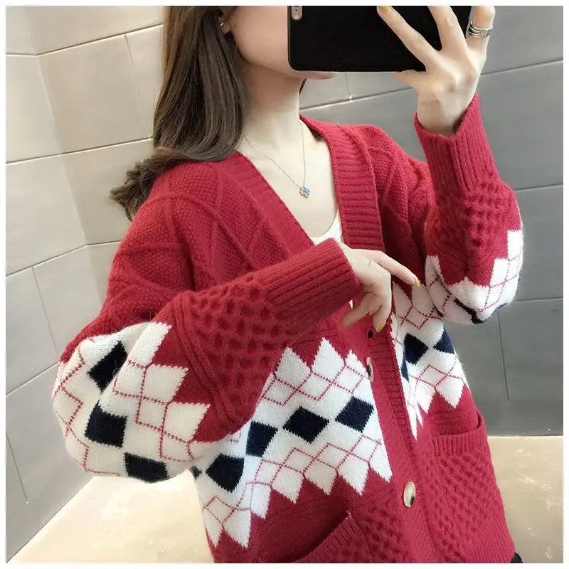 Vintage Plaid Single Breasted Cardigan