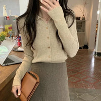 Polo Lapel Wool Knit Cardigan