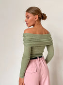 Off Shoulder Slim Fit Knitted Pullover
