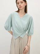 V-Neck Relaxed Casual Short Sleeve Linen Shirt