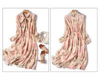 Floral Print Chiffon Bow Neck Long Sleeve Dress