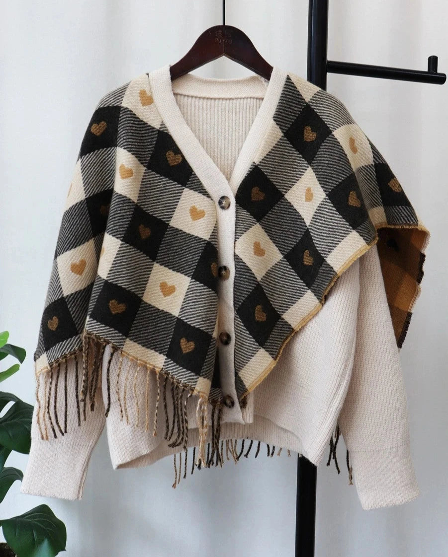 Fake Two-pieces Patchwork Shawl Sweater