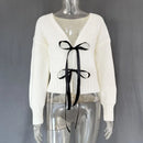 V-Neck Lace-Up Loose Cardigan