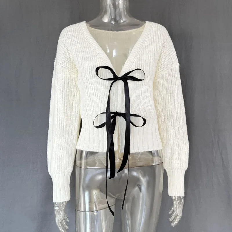 V-Neck Lace-Up Loose Cardigan