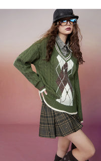 Retro Rhombus Spliced Pullover Sweaters