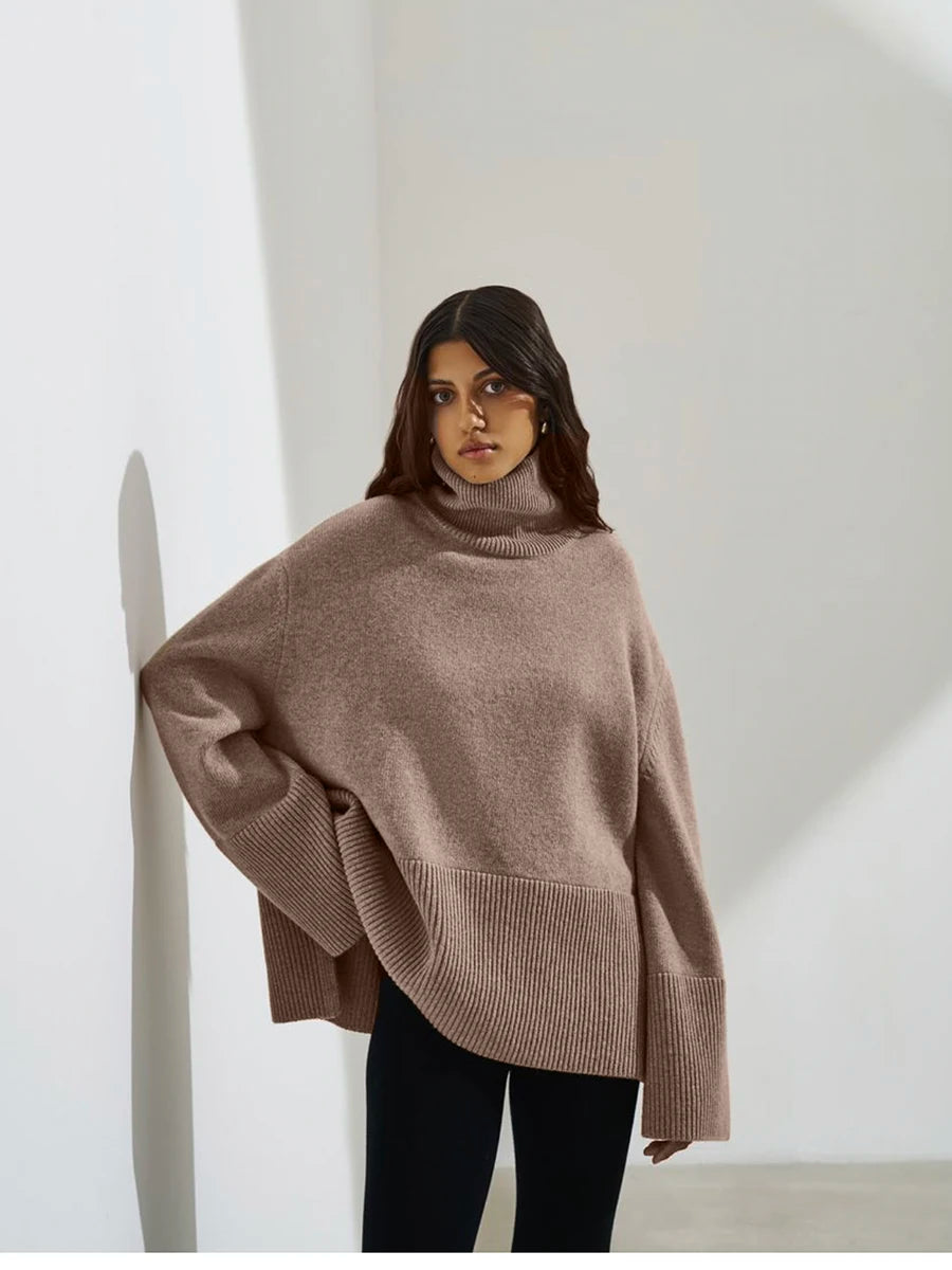 Turtle Neck Basic Knitted Split Pullover