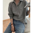Polo Collar Gray Wool Sweater
