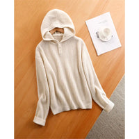 Button Detail Ribbed Wool Hoodie
