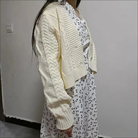 Lantern Sleeve Geometric Knitted Short Cardigan