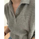 Polo Collar Gray Wool Sweater