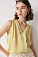 V-neck Solid Color Commuter Mulberry Silk Sleeveless Shirt