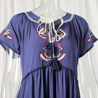 Embroidery V-Neck Tassel Bohemian Maxi Dress
